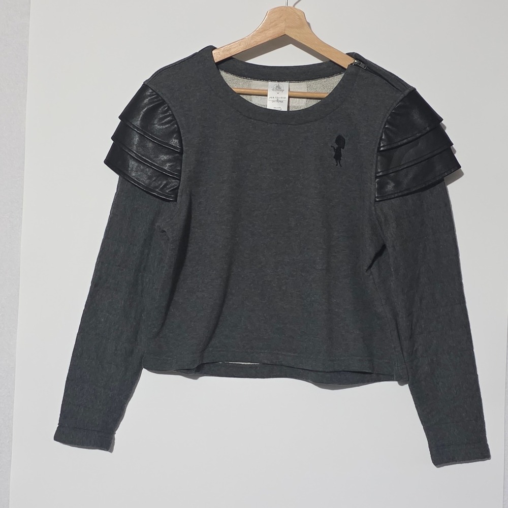 Disney Pixar Edna Mode Sweatshirt Womens M Grey Faux Leather Shoulder Moto